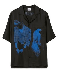 Мужская черная шелковая рубашка с коротким рукавом с принтом от Burberry