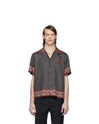 Мужская черная шелковая рубашка с коротким рукавом с принтом от Dolce and Gabbana