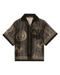 Мужская черная шелковая рубашка с коротким рукавом с принтом от Dolce & Gabbana