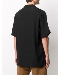 Мужская черная шелковая рубашка с коротким рукавом с принтом от Gucci