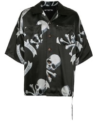 Мужская черная шелковая рубашка с коротким рукавом с принтом от Mastermind World