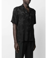 Мужская черная шелковая рубашка с коротким рукавом с принтом от Saint Laurent