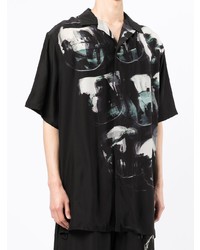 Мужская черная шелковая рубашка с коротким рукавом с принтом от Yohji Yamamoto