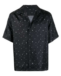 Мужская черная шелковая рубашка с коротким рукавом с принтом от Salvatore Santoro