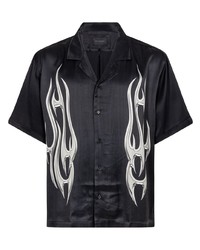 Мужская черная шелковая рубашка с коротким рукавом с принтом от Stampd