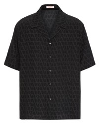 Мужская черная шелковая рубашка с коротким рукавом с принтом от Valentino Garavani