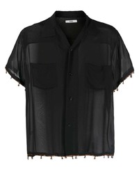 Мужская черная шелковая рубашка с коротким рукавом с украшением от Bode