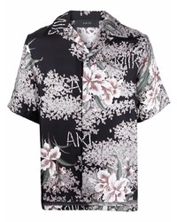 Мужская черная шелковая рубашка с коротким рукавом с цветочным принтом от Amiri