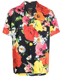 Мужская черная шелковая рубашка с коротким рукавом с цветочным принтом от Camilla