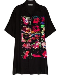 Мужская черная шелковая рубашка с коротким рукавом с цветочным принтом от Yohji Yamamoto