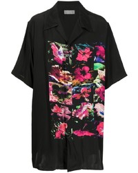 Мужская черная шелковая рубашка с коротким рукавом с цветочным принтом от Yohji Yamamoto
