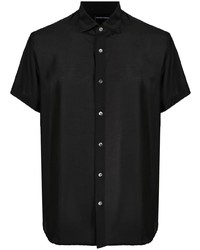 Мужская черная шелковая рубашка с коротким рукавом от Emporio Armani