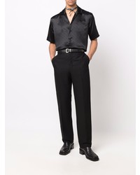Мужская черная шелковая рубашка с коротким рукавом от Saint Laurent