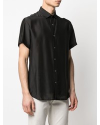 Мужская черная шелковая рубашка с коротким рукавом от Emporio Armani