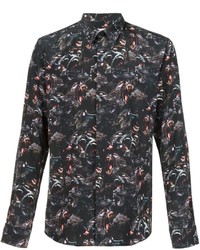 Мужская черная шелковая рубашка с принтом от Givenchy