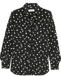 Женская черная шелковая рубашка с принтом от Saint Laurent