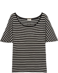 Женская черная шелковая футболка в горизонтальную полоску от Saint Laurent