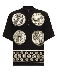 Мужская черная шелковая футболка с круглым вырезом с принтом от Dolce & Gabbana