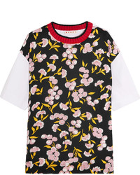 Женская черная шелковая футболка с цветочным принтом от Marni