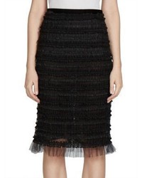 Черная шелковая юбка-карандаш с рюшами