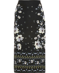Черная шелковая юбка с цветочным принтом от Erdem