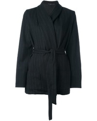 Женская черная шерстяная куртка в вертикальную полоску от Odeeh