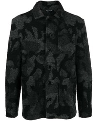 Мужская черная шерстяная куртка-рубашка с камуфляжным принтом от Daniele Alessandrini
