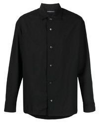 Мужская черная шерстяная рубашка с длинным рукавом от Emporio Armani