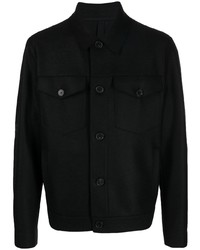 Мужская черная шерстяная рубашка с длинным рукавом от Harris Wharf London