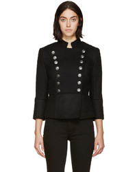 Женская черная шерстяная стеганая куртка от PIERRE BALMAIN