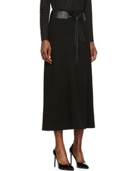 Черная шерстяная юбка c бахромой от Saint Laurent