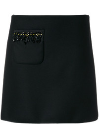 Черная шерстяная юбка с вышивкой от No.21