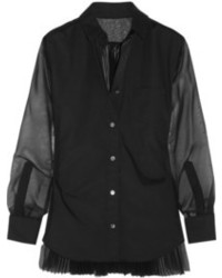Черная шифоновая блуза на пуговицах от Sacai