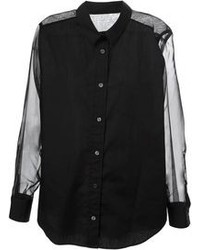 Черная шифоновая блуза на пуговицах от Sacai