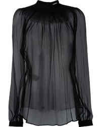 Черная шифоновая блузка с длинным рукавом