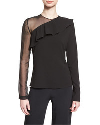 Черная шифоновая блузка с рюшами