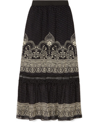 Черная шифоновая длинная юбка с цветочным принтом