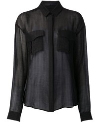 Женская черная шифоновая классическая рубашка