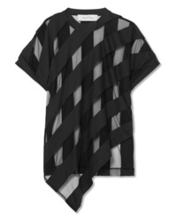 Черная шифоновая футболка с круглым вырезом в горизонтальную полоску