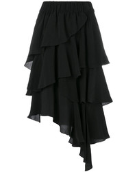Черная шифоновая юбка-миди с рюшами