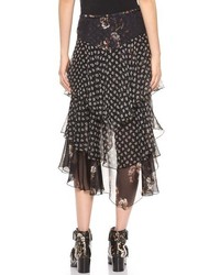 Черная шифоновая юбка-миди с цветочным принтом от Jason Wu
