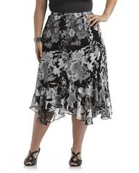 Черная шифоновая юбка с цветочным принтом