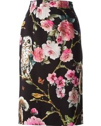 Черная юбка-карандаш с цветочным принтом