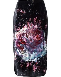 Черная юбка-карандаш с цветочным принтом от MSGM