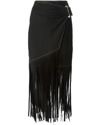 Черная юбка-миди c бахромой от Tamara Mellon