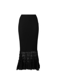 Черная юбка-миди в сеточку с рюшами