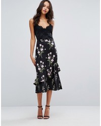 Черная юбка-миди с цветочным принтом от Warehouse