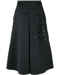 Черная юбка с пайетками с вышивкой от Rochas