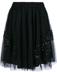 Черная юбка с пайетками с украшением от P.A.R.O.S.H.