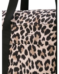 Черно-бежевая кожаная большая сумка с леопардовым принтом от Kate Spade